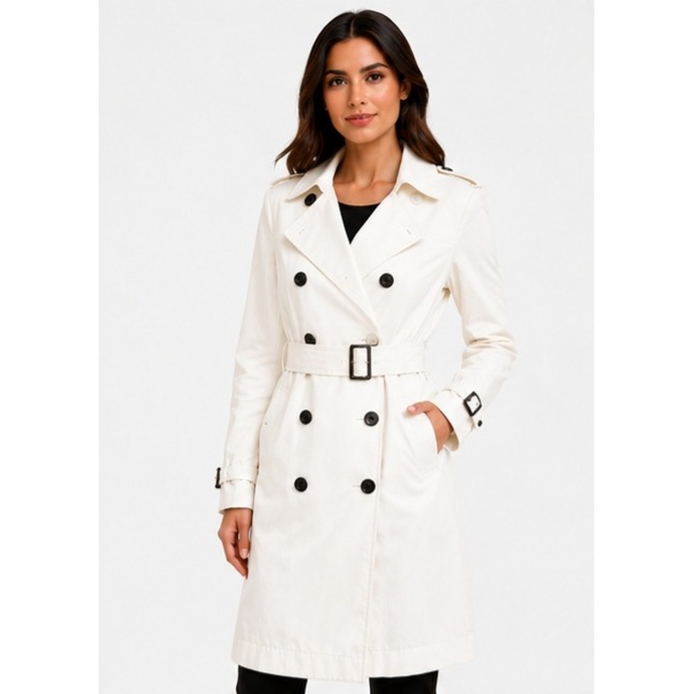 EXPRESS White Double-Breasted Belted Trench Coat Women's Size 4 NWT